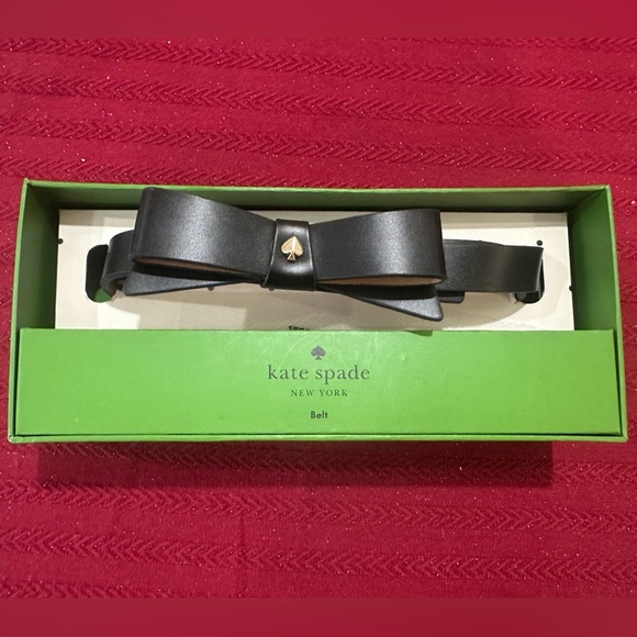 KATE SPADE NEW YORK bow belt with spade Logo Leather black Size s/m New - Picture 1 of 4